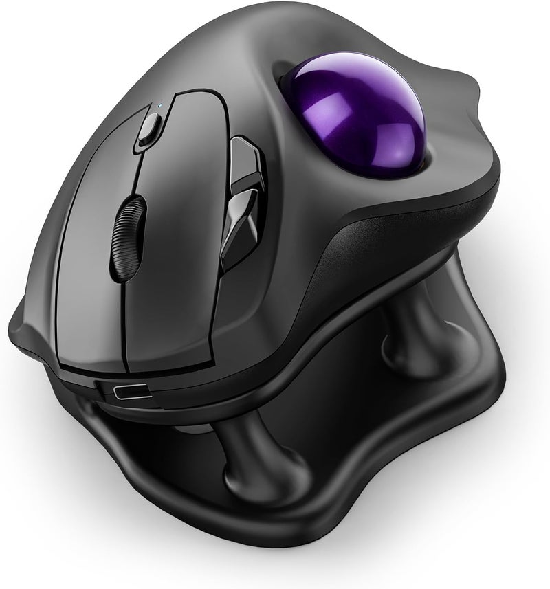Nulea M511 Wireless Trackball Mouse, Rechargeable Ergonomic Thumb-Control Mouse with Tilt Stand, Smooth & Precision Tracking, 3 Device Connection (Bluetooth or USB Receiver), for PC/Mac/Laptop-Purple - Image 1